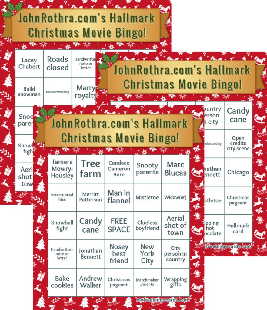 JohnRothra.com Hallmark Christmas movie bingo card samples